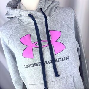 Under Armour Light Gray Hoodie with Pink Emblem